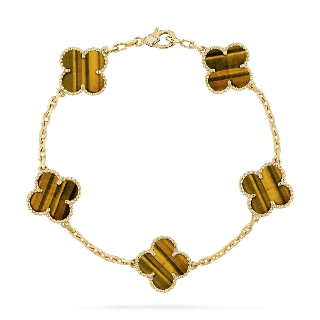 [🌹Rose💎]CLOVER  5 MOTIFS TIGER EYE BRACELET