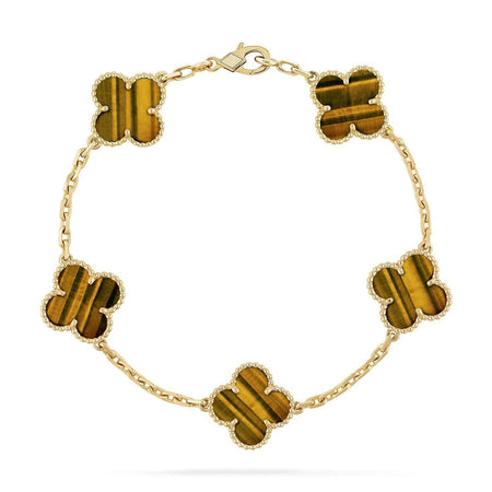 [🌹Rose💎]CLOVER  5 MOTIFS TIGER EYE BRACELET