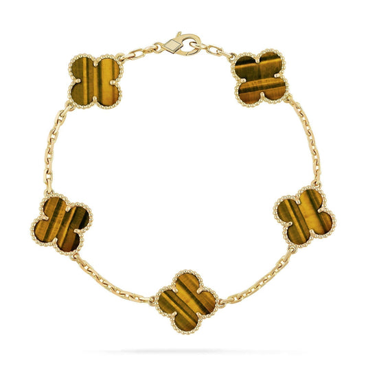 [Rose Jewelrys]CLOVER  5 MOTIFS TIGER EYE BRACELET