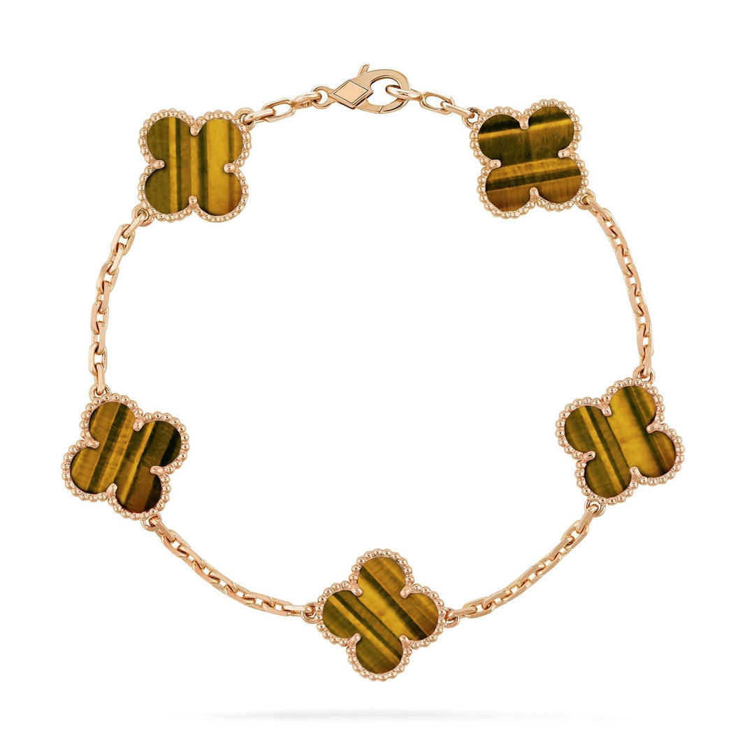 [🌹Rose💎]CLOVER  5 MOTIFS TIGER EYE BRACELET