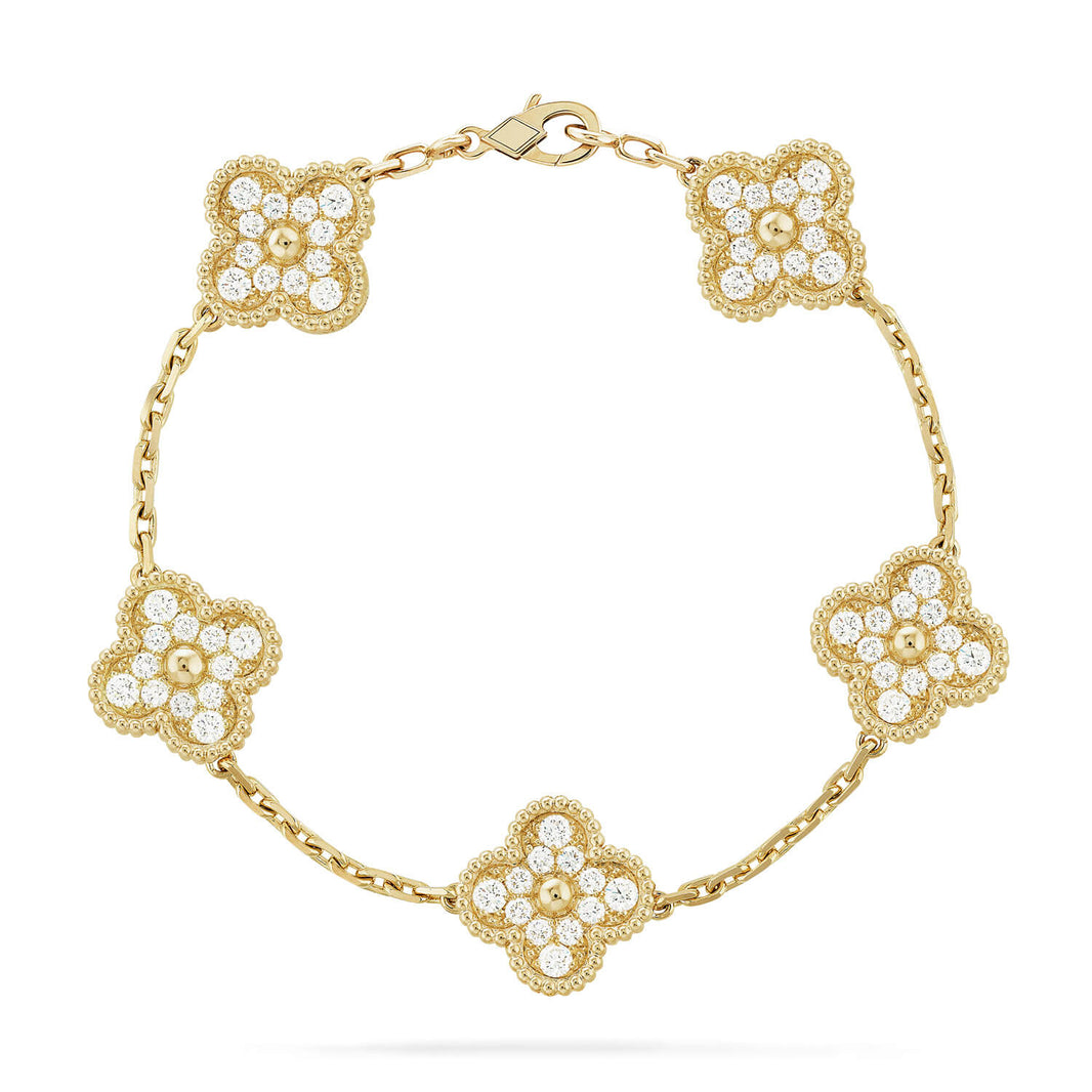 [🌹Rose💎]CLOVER 5 MOTIFS  FULL DIAMOND BRACELET
