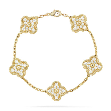 [🌹Rose💎]CLOVER 5 MOTIFS  FULL DIAMOND BRACELET