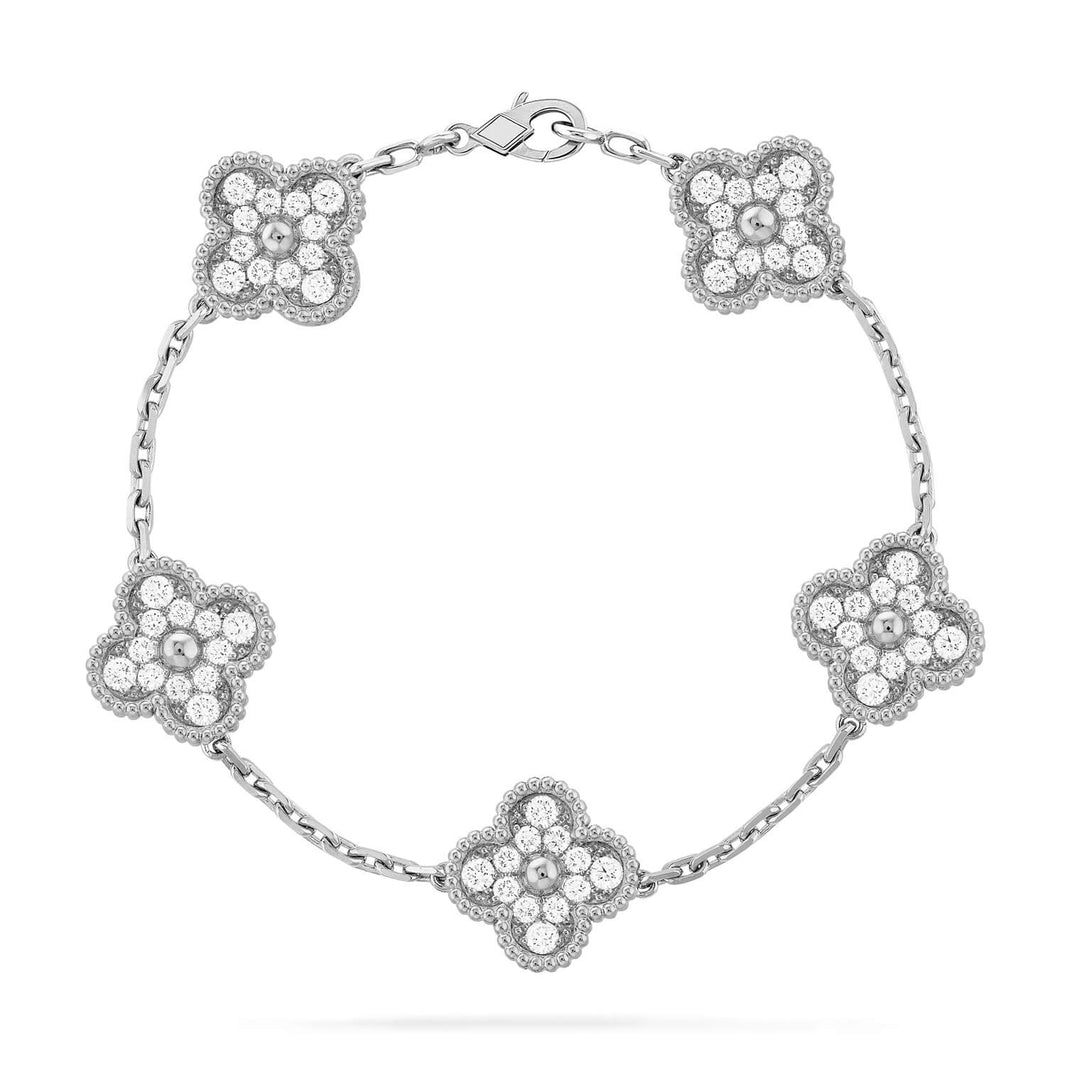 [🌹Rose💎]CLOVER 5 MOTIFS  DIAMOND BRACELET SILVER
