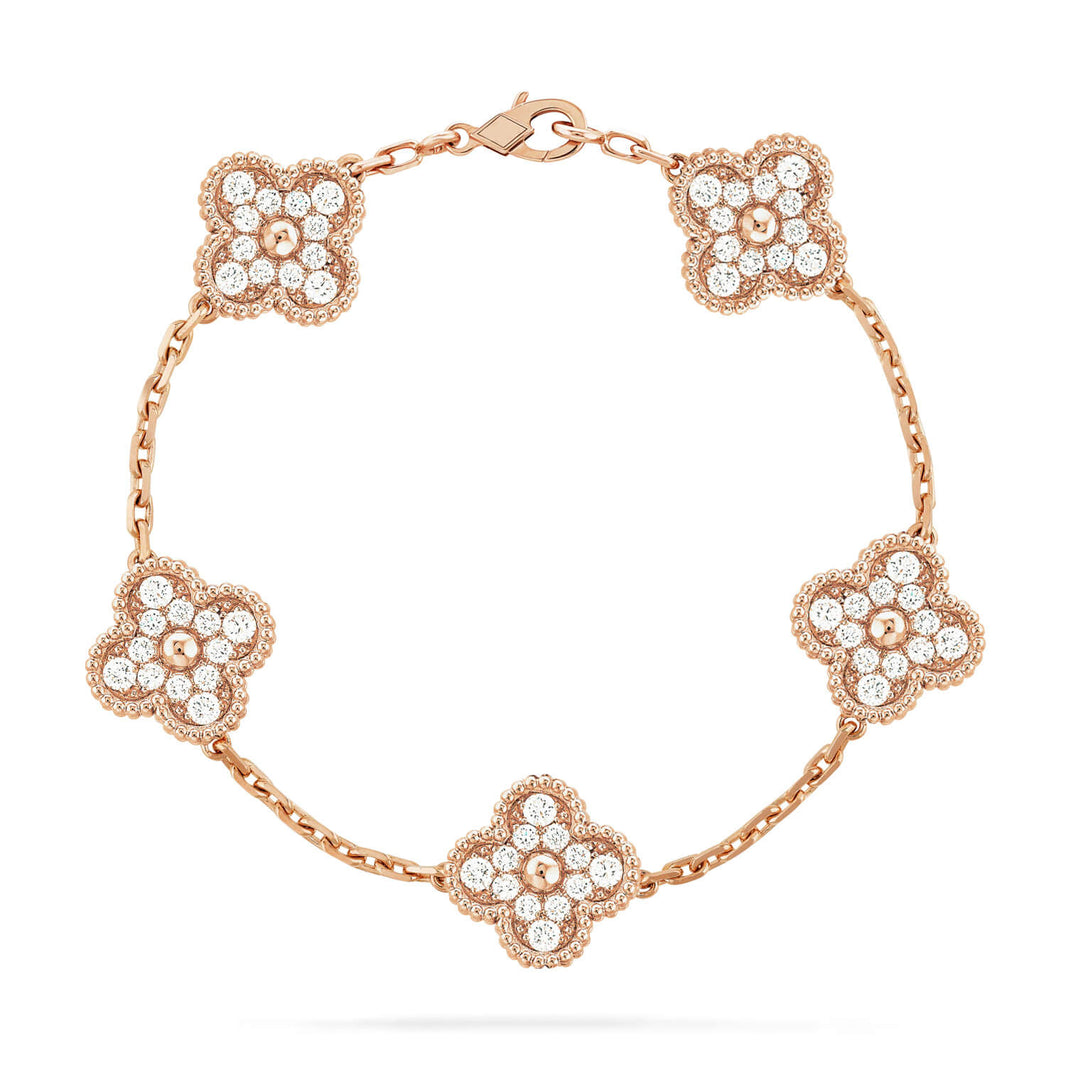 [🌹Rose💎]CLOVER 5 MOTIFS  FULL DIAMOND BRACELET