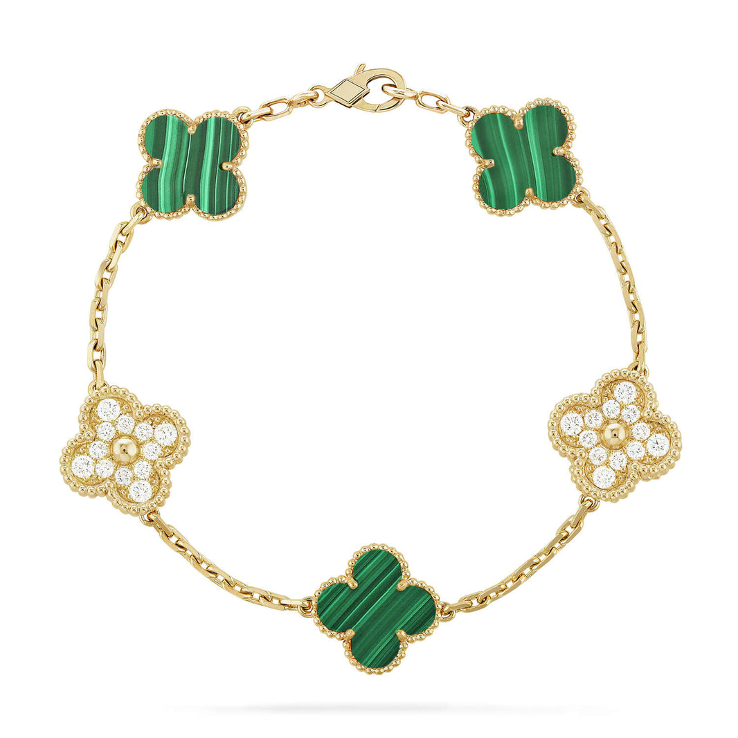 [🌹Rose💎]CLOVER  5 MOTIF MALACHITE DIAMOND BRACELET