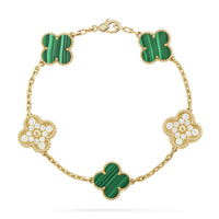 [🌹Rose💎]CLOVER  5 MOTIF MALACHITE DIAMOND BRACELET