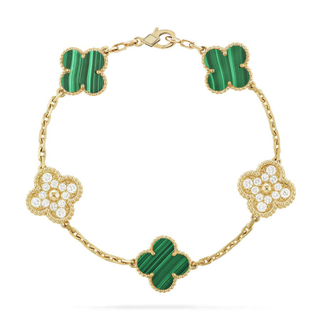 [🌹Rose💎]CLOVER  5 MOTIF MALACHITE DIAMOND BRACELET