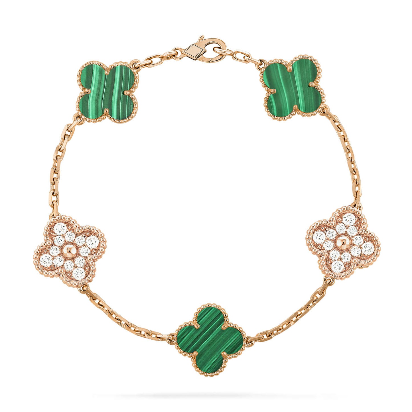[Rose Jewelrys]CLOVER  5 MOTIF MALACHITE DIAMOND BRACELET