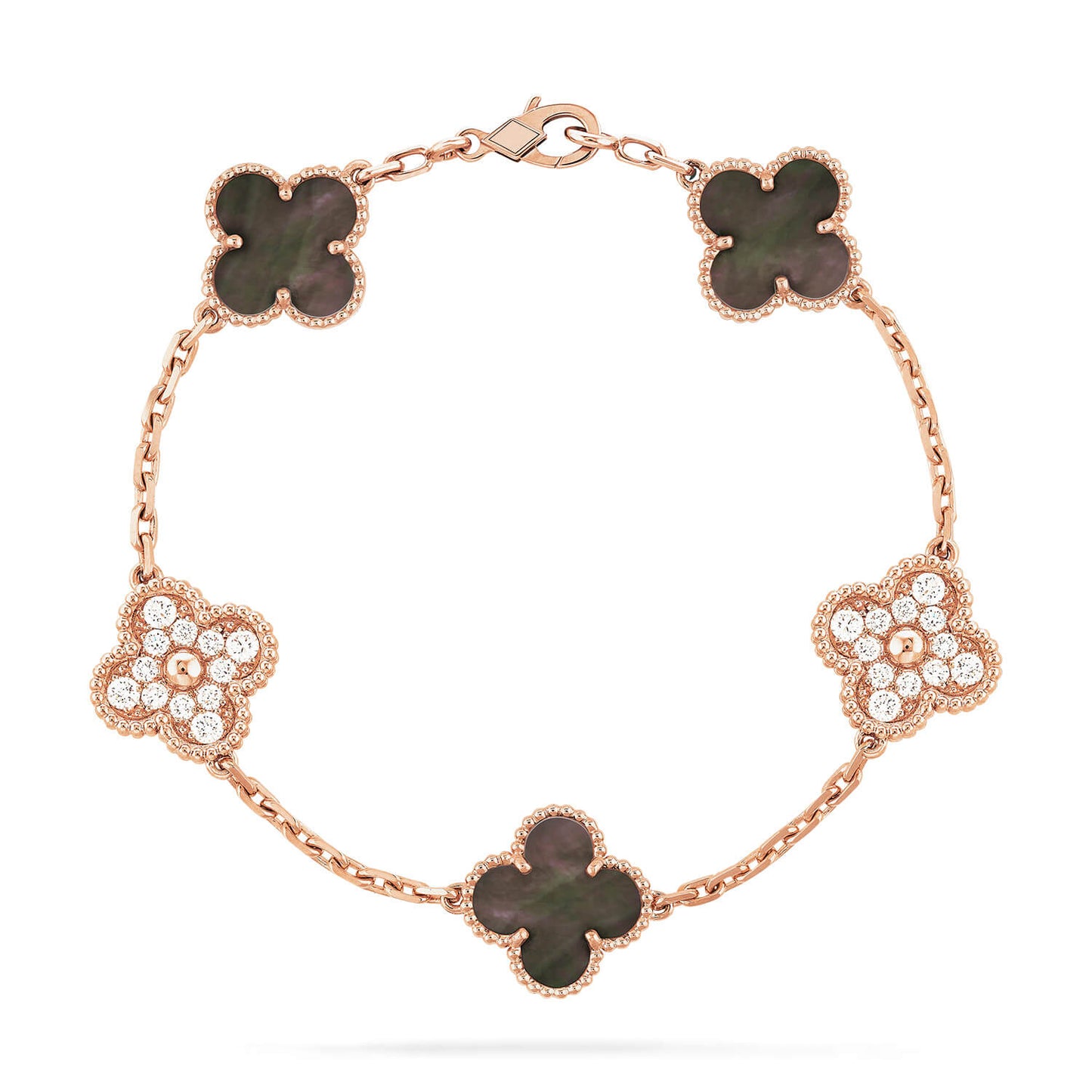 [Rose Jewelrys]CLOVER 5 MOTIFS DARK MOP AND DIAMONDS PINK GOLD BRACELET