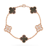 [🌹Rose💎]CLOVER 5 MOTIFS DARK MOP AND DIAMONDS  BRACELET