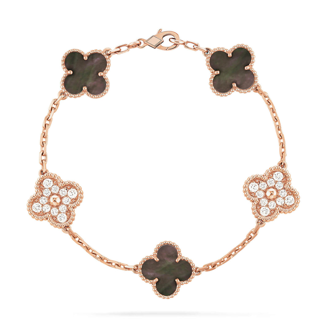 [🌹Rose💎]CLOVER 5 MOTIF GRAY MOP DIAMOND BRACELET