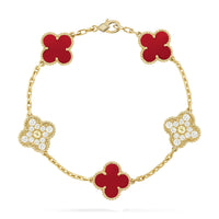 [🌹Rose💎]CLOVER 5 MOTIFS CARNELIAN DIAMOND BRACELET