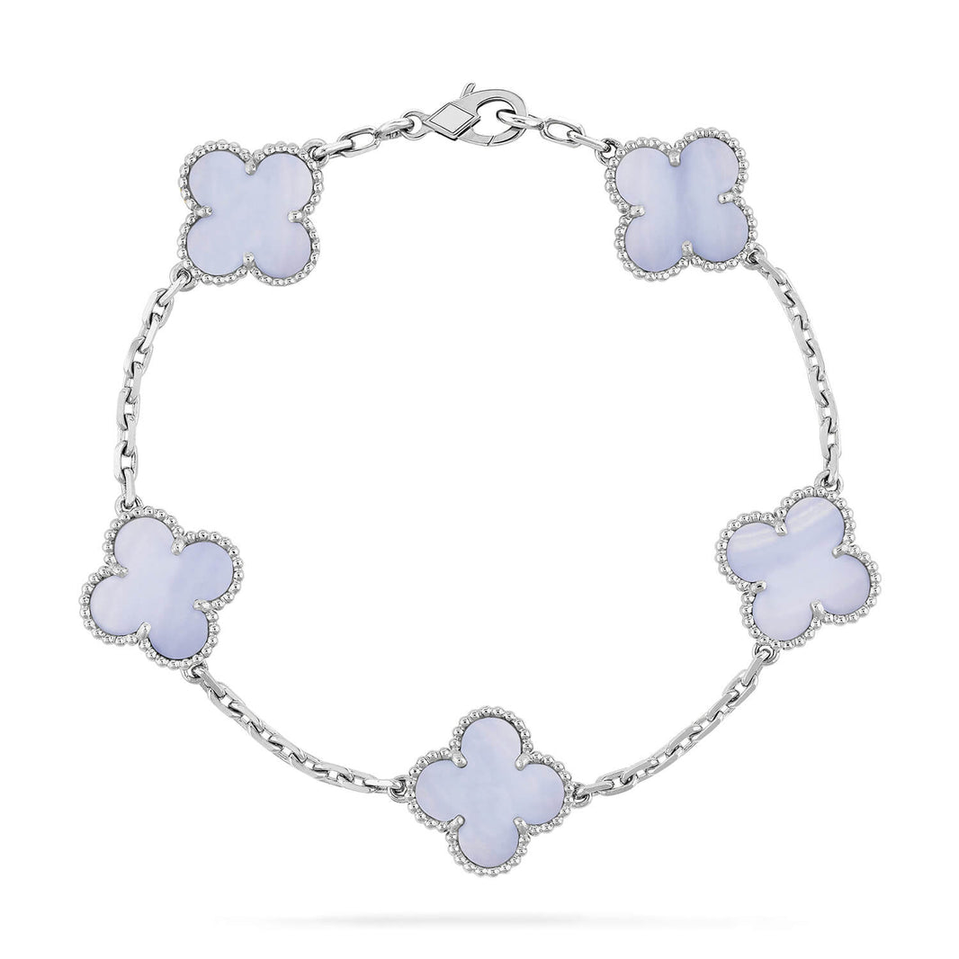 [🌹Rose💎]CLOVER  5 MOTIF PURPLE CHALCEDONY BRACELET SILVER