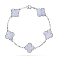 [🌹Rose💎]CLOVER  5 MOTIF PURPLE CHALCEDONY BRACELET SILVER