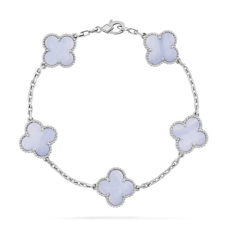 [🌹Rose💎]CLOVER  5 MOTIF PURPLE CHALCEDONY BRACELET SILVER