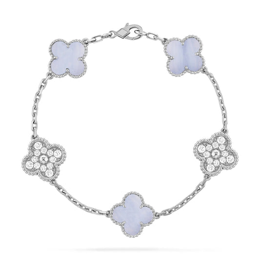 [Rose Jewelrys]CLOVER  5 MOTIF DIAMOND PURPLE CHALCEDONY BRACELET SILVER