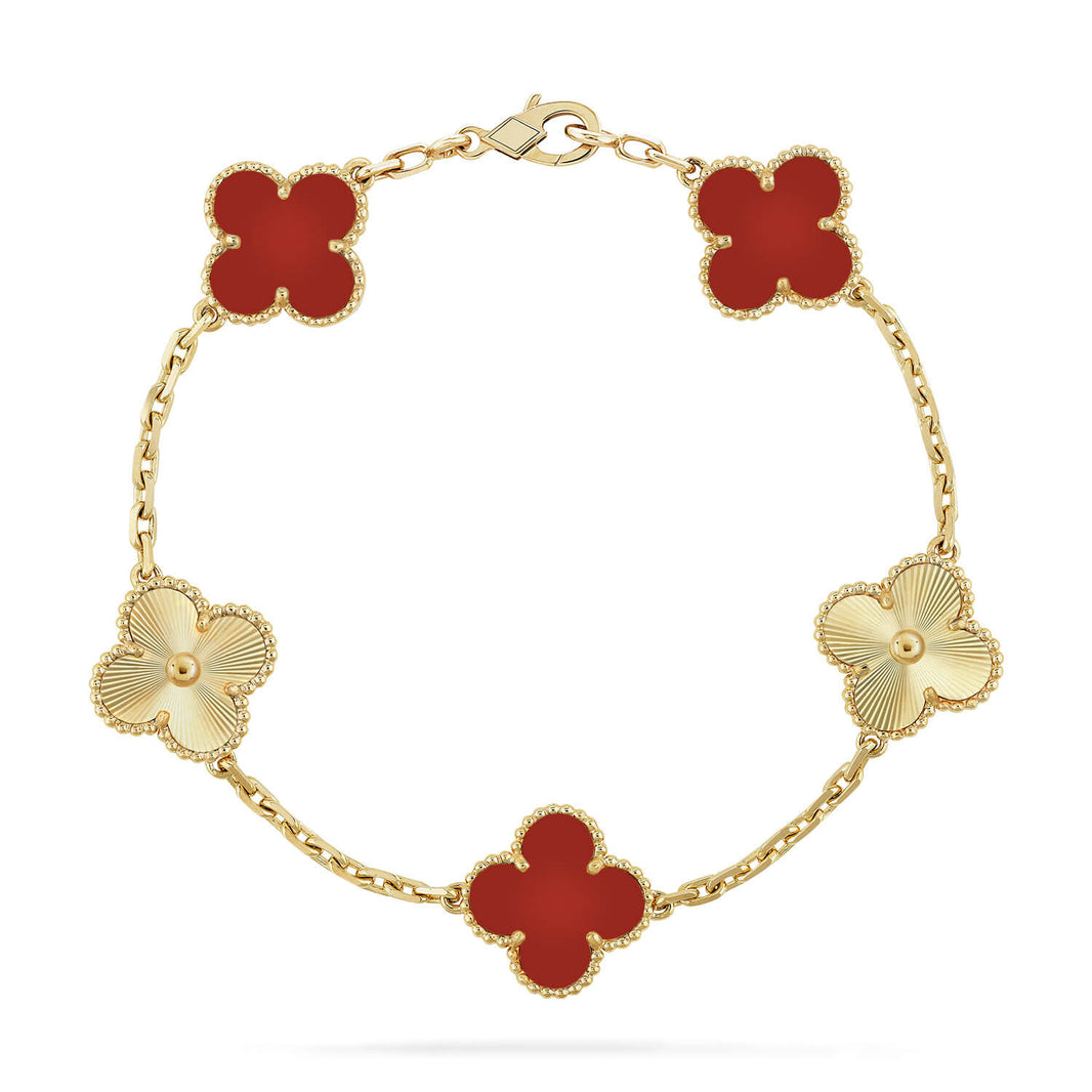 [🌹Rose💎]CLOVER  5 MOTIFS CARNELIAN GOLD BRACELET