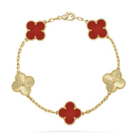 [🌹Rose💎]CLOVER  5 MOTIFS CARNELIAN GOLD BRACELET