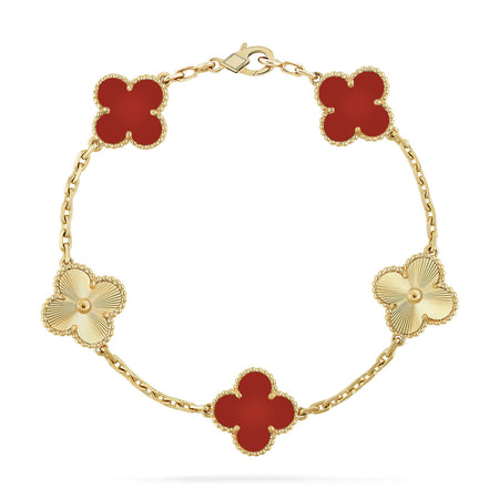 [🌹Rose💎]CLOVER  5 MOTIFS CARNELIAN GOLD BRACELET