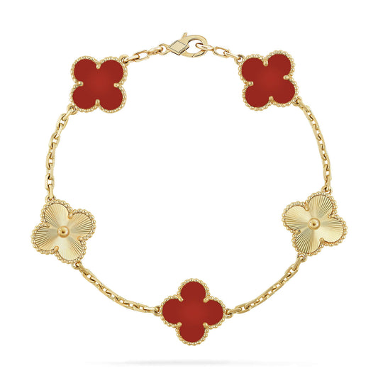 [Rose Jewelrys]CLOVER  5 MOTIFS CARNELIAN GOLD BRACELET