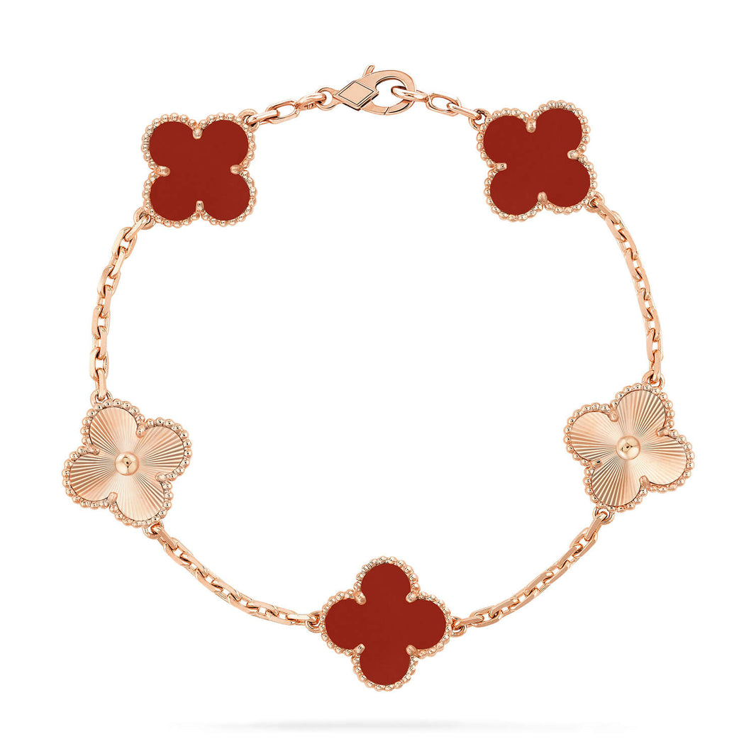 [🌹Rose💎]CLOVER  5 MOTIFS CARNELIAN GOLD BRACELET