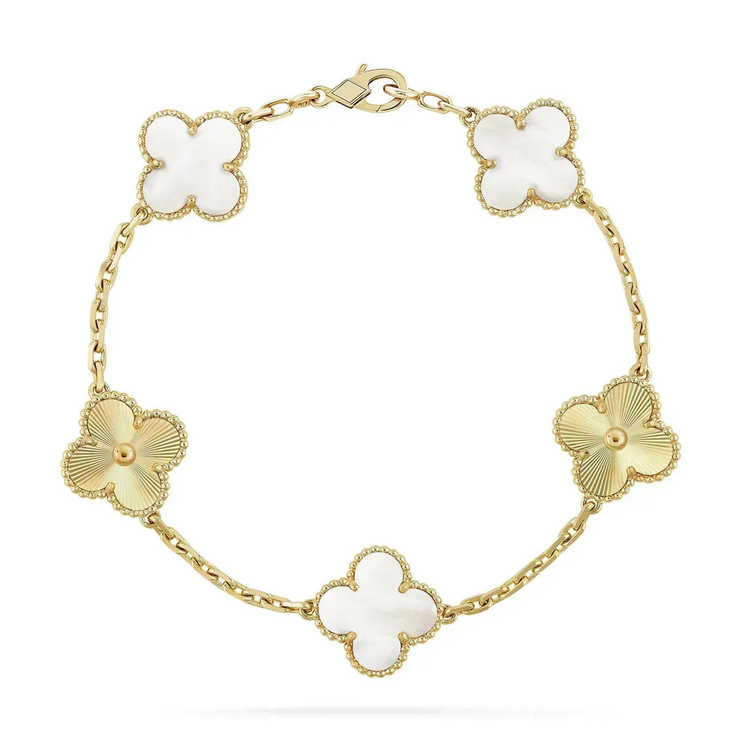 [🌹Rose💎]CLOVER BRACELET 5 MOTIF WHITE MOP PINK GOLD