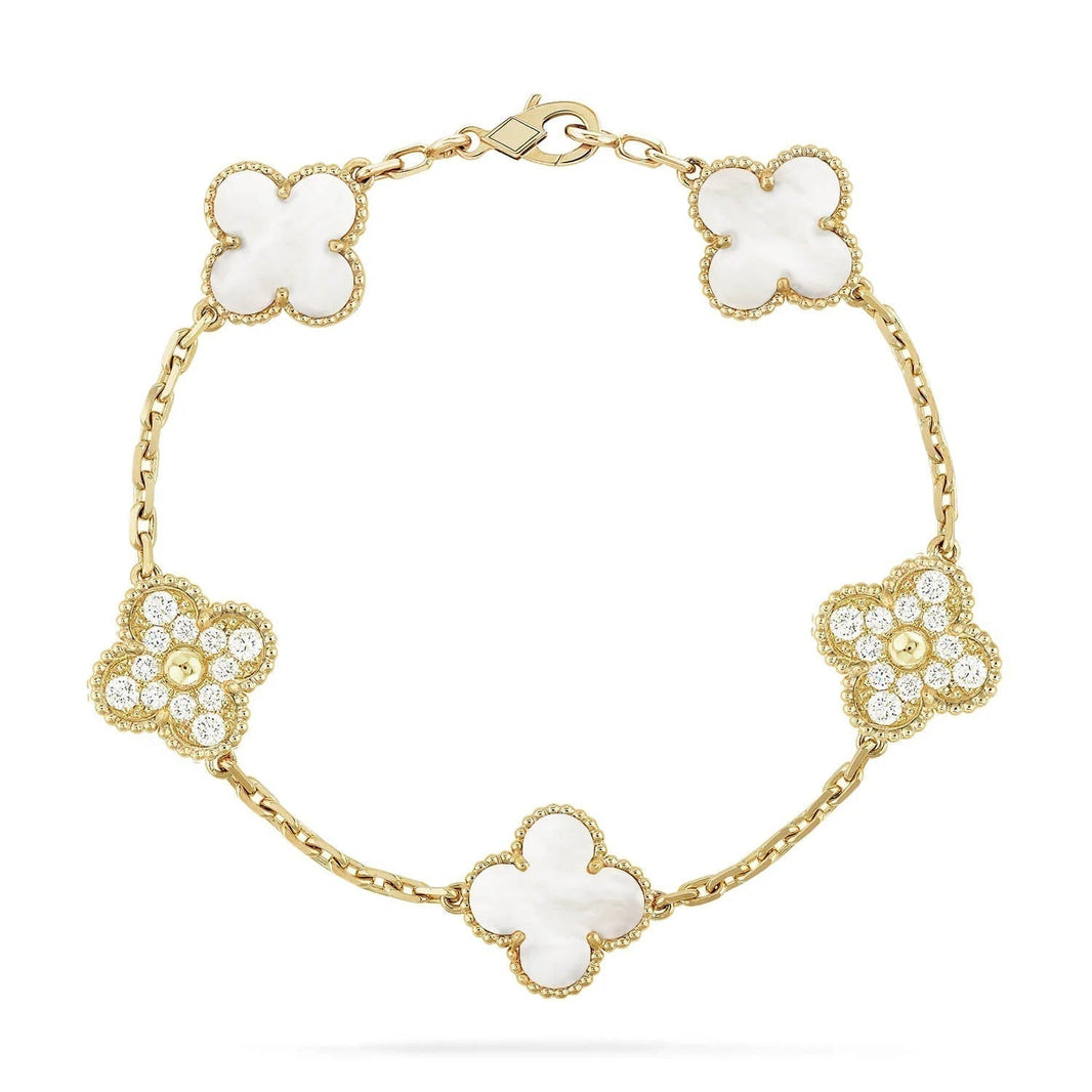 [🌹Rose💎]CLOVER BRACELET 5 MOTIF WHITE MOP DIAMOND