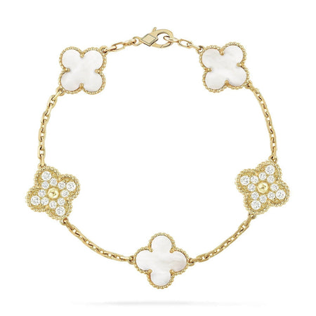 [🌹Rose💎]CLOVER BRACELET 5 MOTIF WHITE MOP DIAMOND
