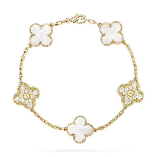 [Rose Jewelrys]CLOVER BRACELET 5 MOTIF WHITE MOP DIAMOND