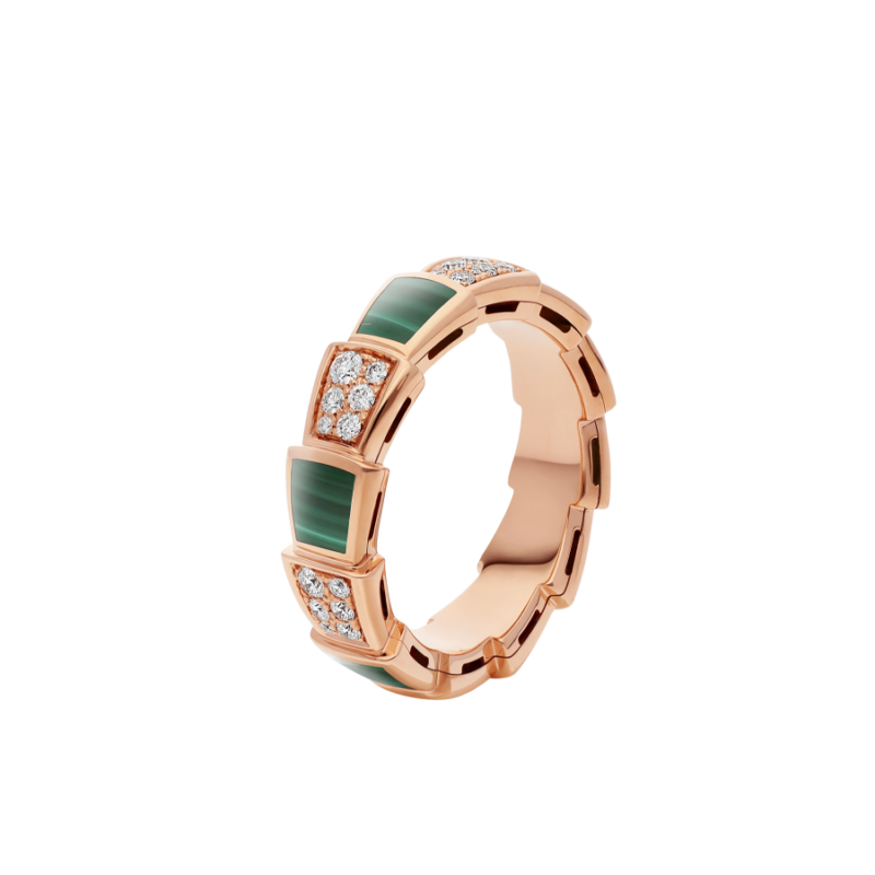 [Rose Jewelrys]SERPENTI RING PINK GOLD MALACHITE DIAMOND PAVED 4MM