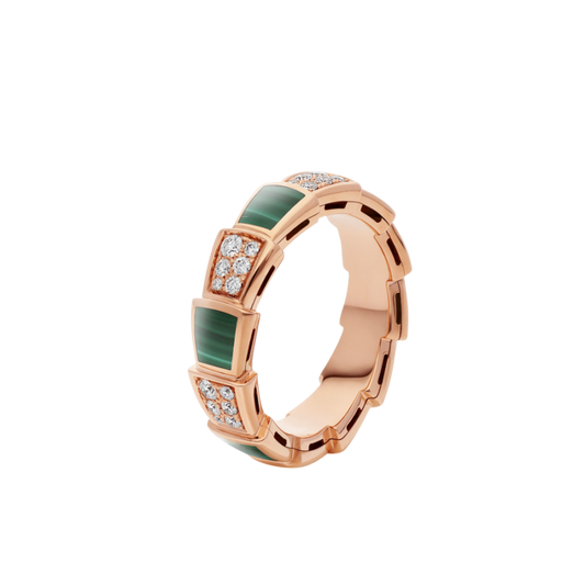 [Rose Jewelrys]SERPENTI RING PINK GOLD MALACHITE DIAMOND PAVED 4MM