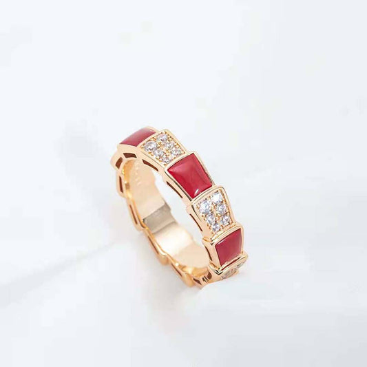 [Rose Jewelrys]SERPENTI RING PINK GOLD CARNELIAN DIAMOND PAVED 4MM