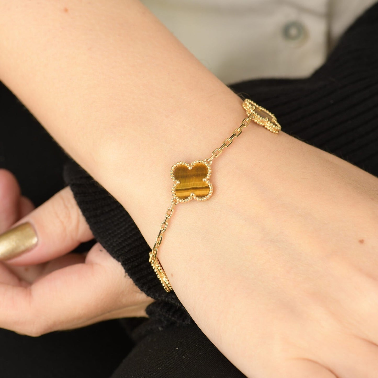 [Rose Jewelrys]CLOVER  5 MOTIFS TIGER EYE BRACELET