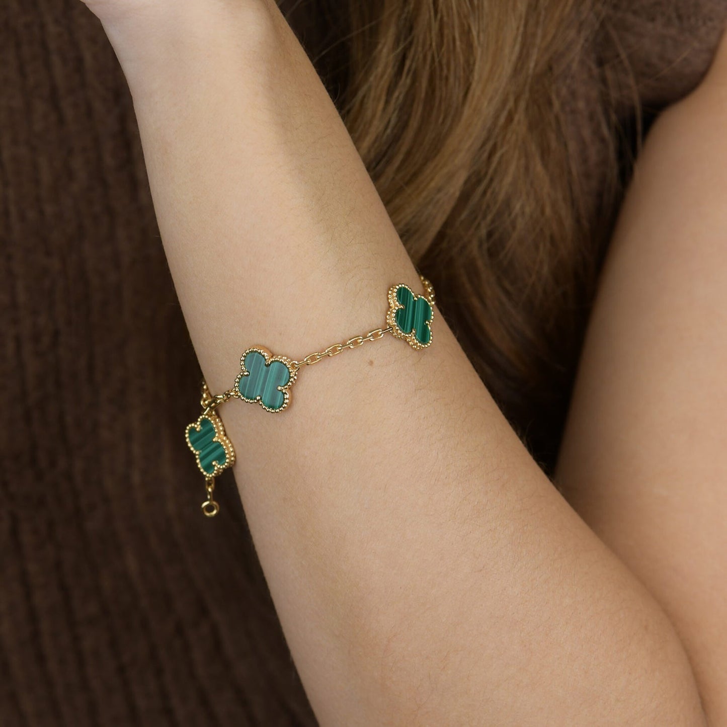 [Rose Jewelrys]CLOVER 5 MOTIFS MALACHITE BRACELET