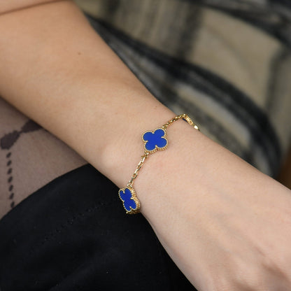 [Rose Jewelrys]CLOVER 5 MOTIFS BLUE AGATE BRACELET