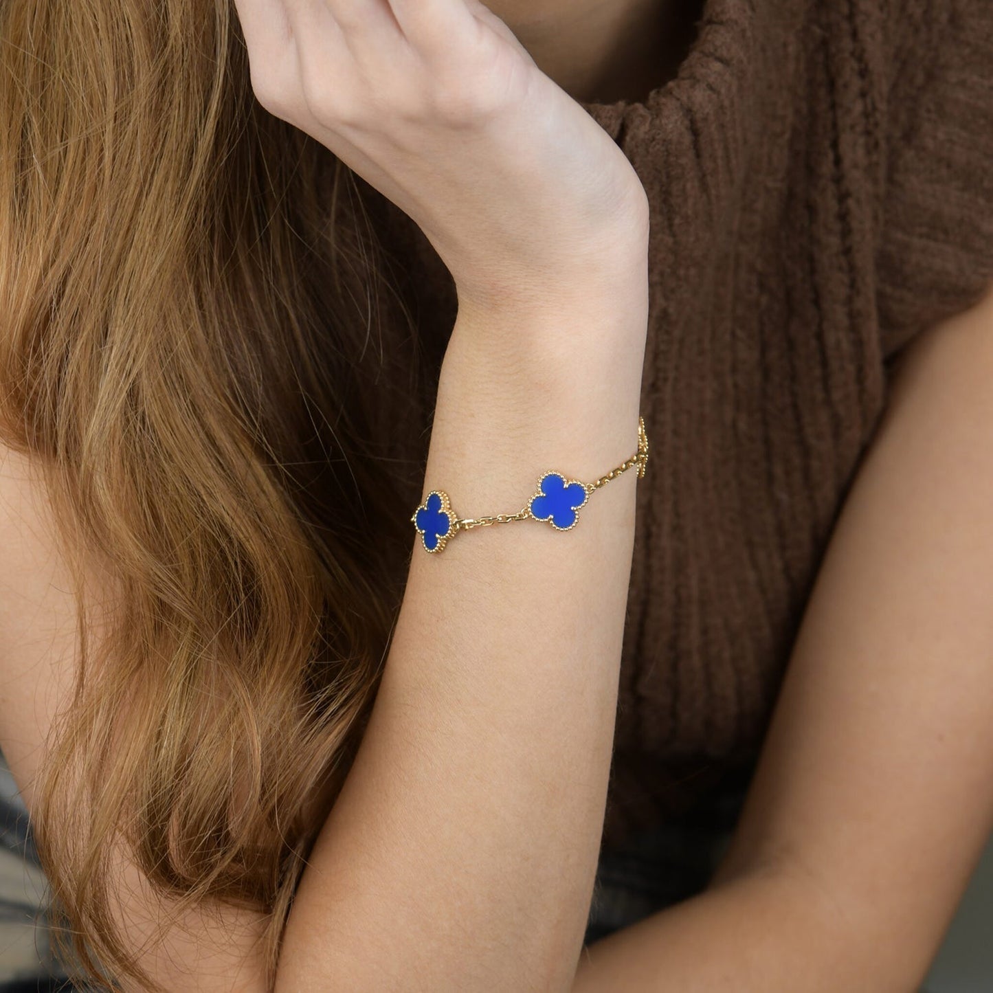[Rose Jewelrys]CLOVER 5 MOTIFS BLUE AGATE BRACELET
