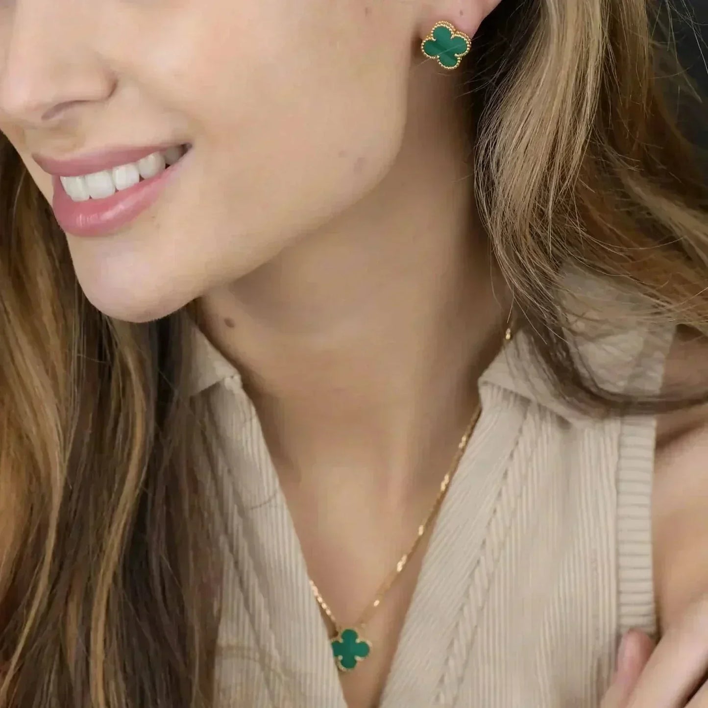 []CLOVER MINI 9.5MM MALACHITE  EARRINGS