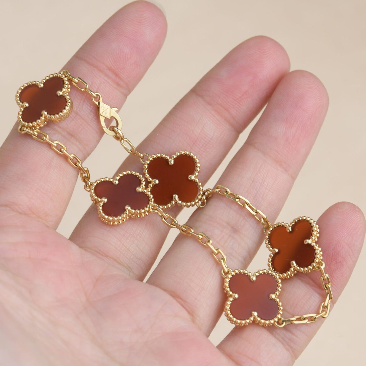 [Rose Jewelrys]CLOVER 5 MOTIFS RED AGATE  BRACELET