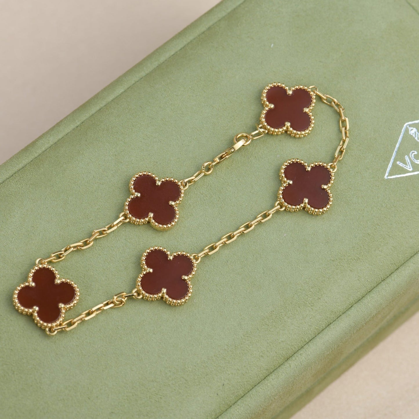 [Rose Jewelrys]CLOVER 5 MOTIFS RED AGATE  BRACELET