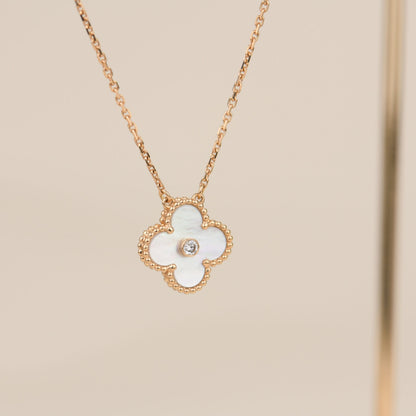 [Rose Jewelrys]CLOVER 15MM DIAMOND WHITE FRITILLARIA NECKLACE