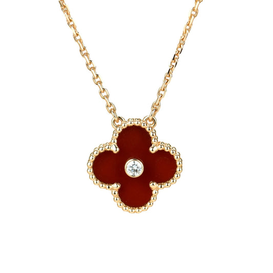 [Rose Jewelrys]CLOVER 15MM DIAMOND CARNELIAN NECKLACE