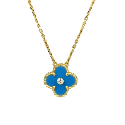 [Rose Jewelrys]CLOVER 15MM DIAMOND AND BLUE AGATE NECKLACE