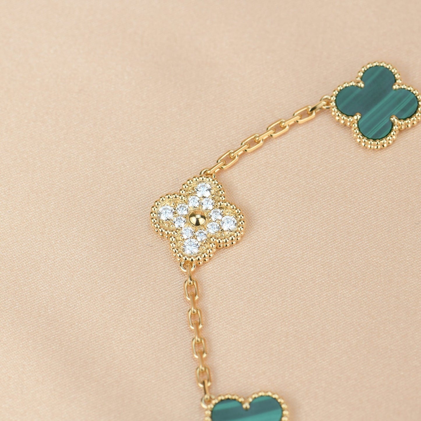 [Rose Jewelrys]CLOVER  5 MOTIF MALACHITE DIAMOND BRACELET