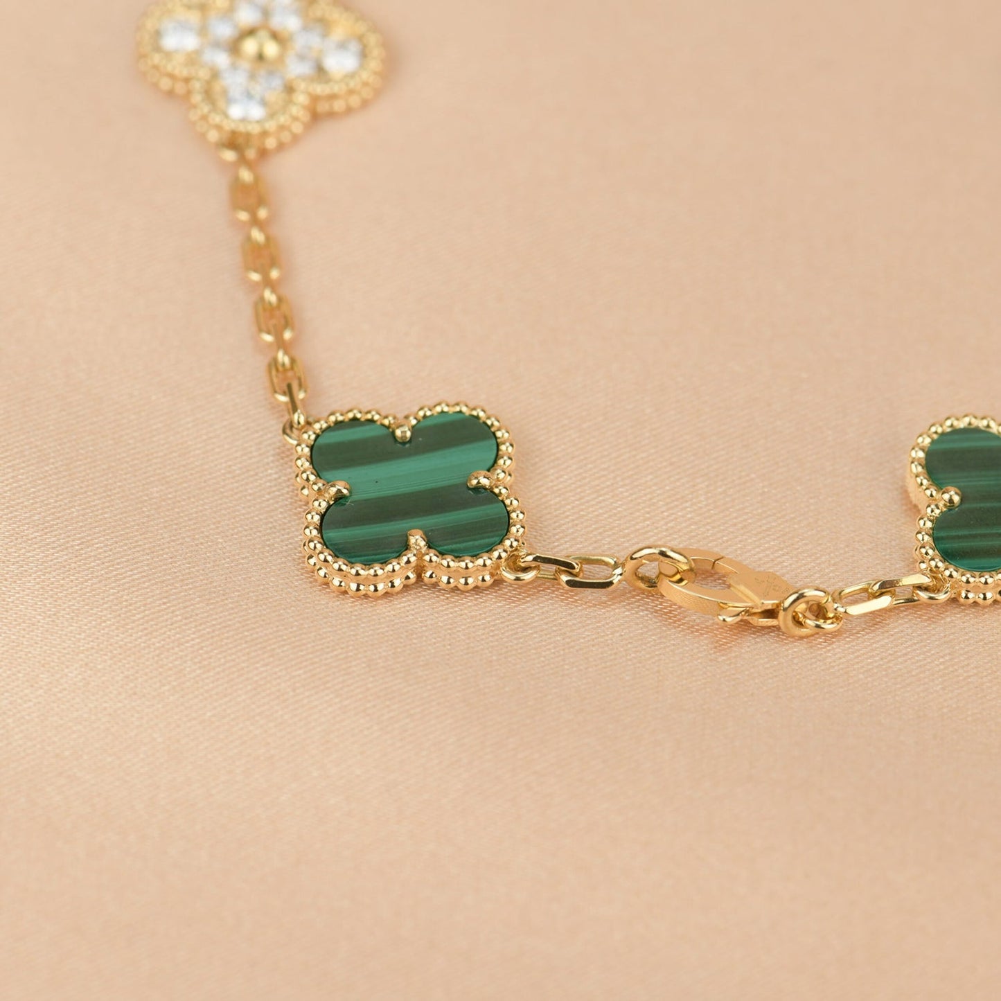 [Rose Jewelrys]CLOVER  5 MOTIF MALACHITE DIAMOND BRACELET