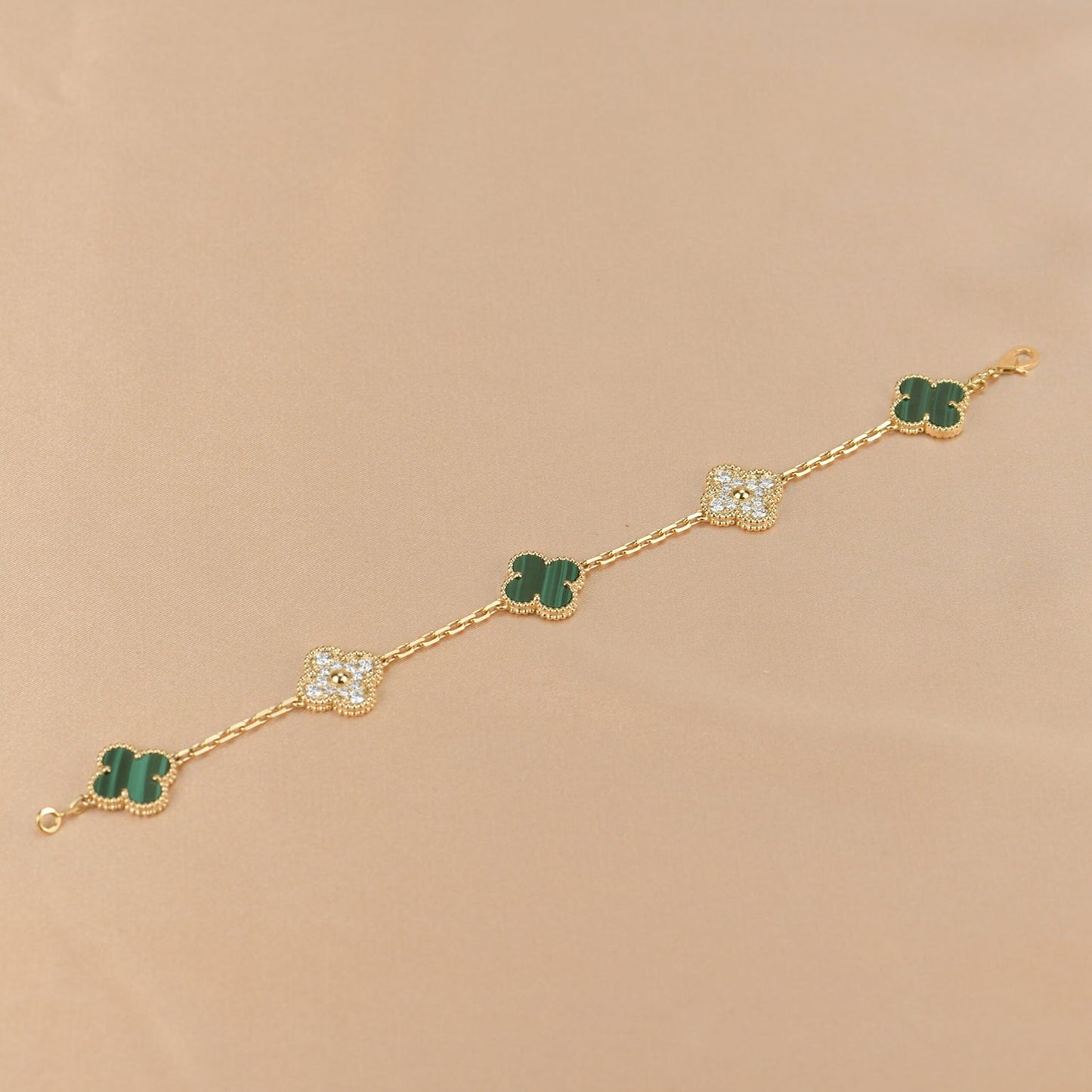 [Rose Jewelrys]CLOVER  5 MOTIF MALACHITE DIAMOND BRACELET