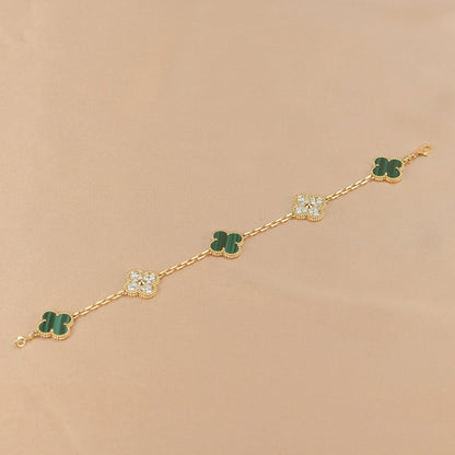 [Rose Jewelrys]CLOVER  5 MOTIF MALACHITE DIAMOND BRACELET