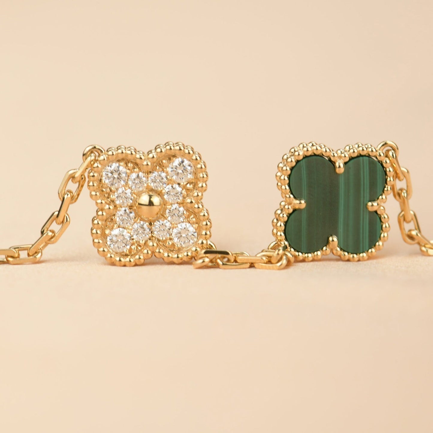 [Rose Jewelrys]CLOVER  5 MOTIF MALACHITE DIAMOND BRACELET