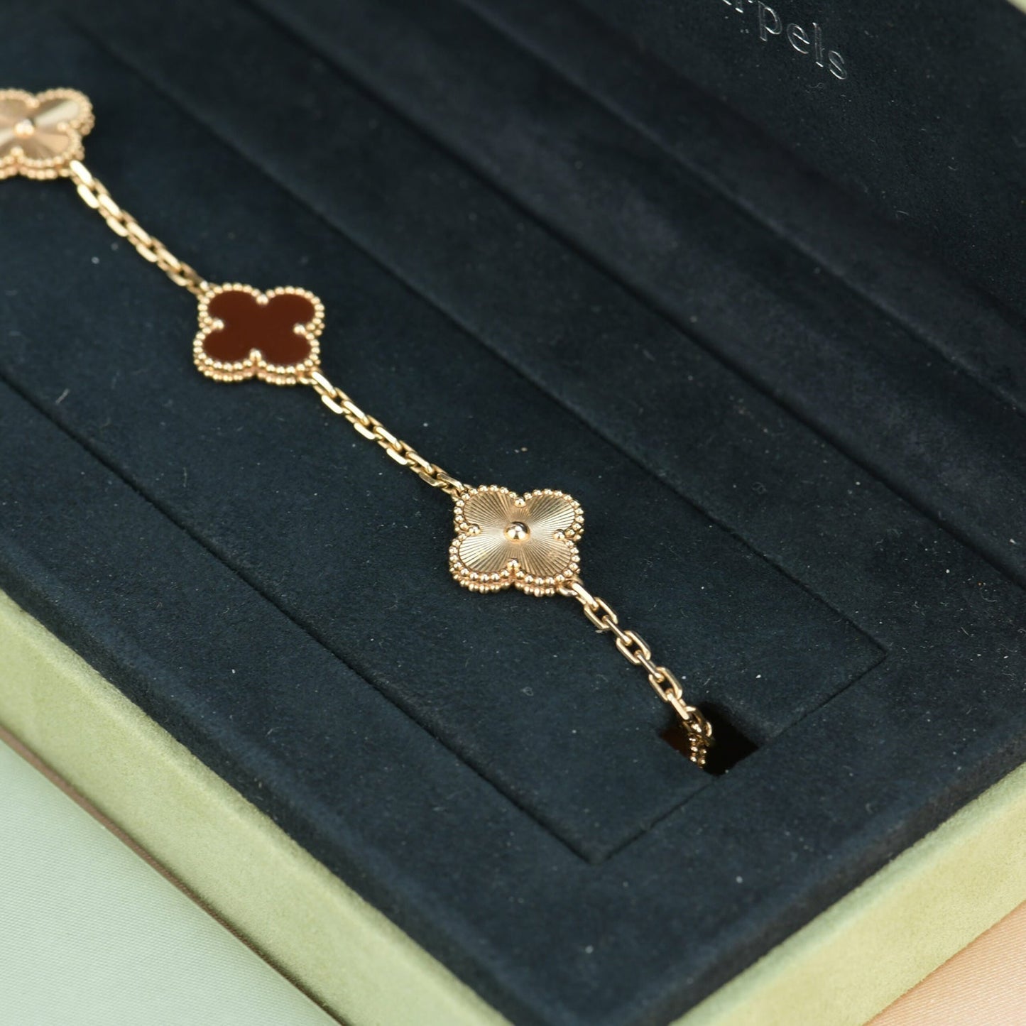 [Rose Jewelrys]CLOVER  5 MOTIFS CARNELIAN GOLD BRACELET
