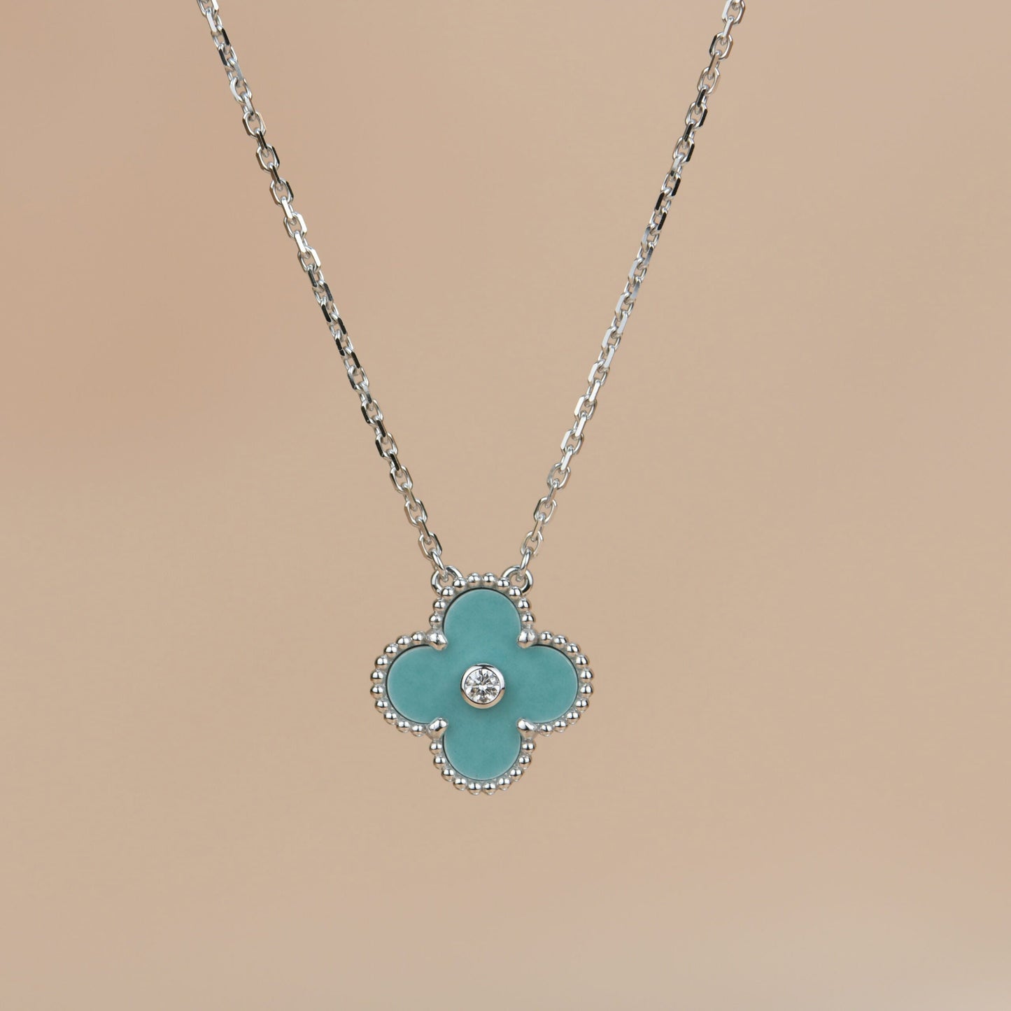 [Rose Jewelrys]CLOVER 15MM DIAMOND SVRES PORCELAIN  NECKLACE SILVER
