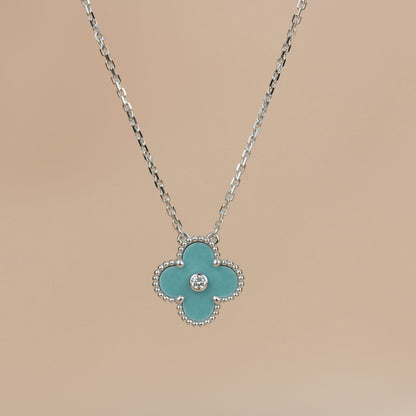 [Rose Jewelrys]CLOVER 15MM DIAMOND SVRES PORCELAIN  NECKLACE SILVER